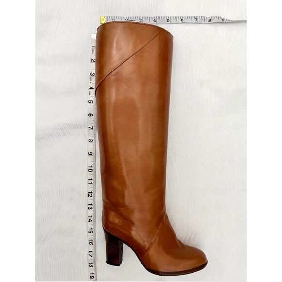 Women's Mullys Vintage Tan Leather Knee High Round Toe Heeled Boots - Size 4 - Picture 8 of 10